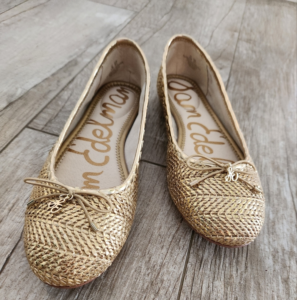 Sam Edelman Gold Woven Ballet Flats Size 8.5